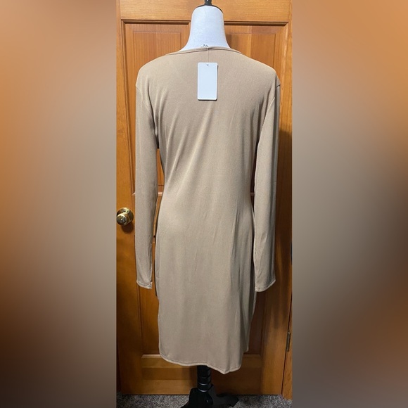 NWT Ribbed Tan Faux Wrap Dress - Picture 3 of 4